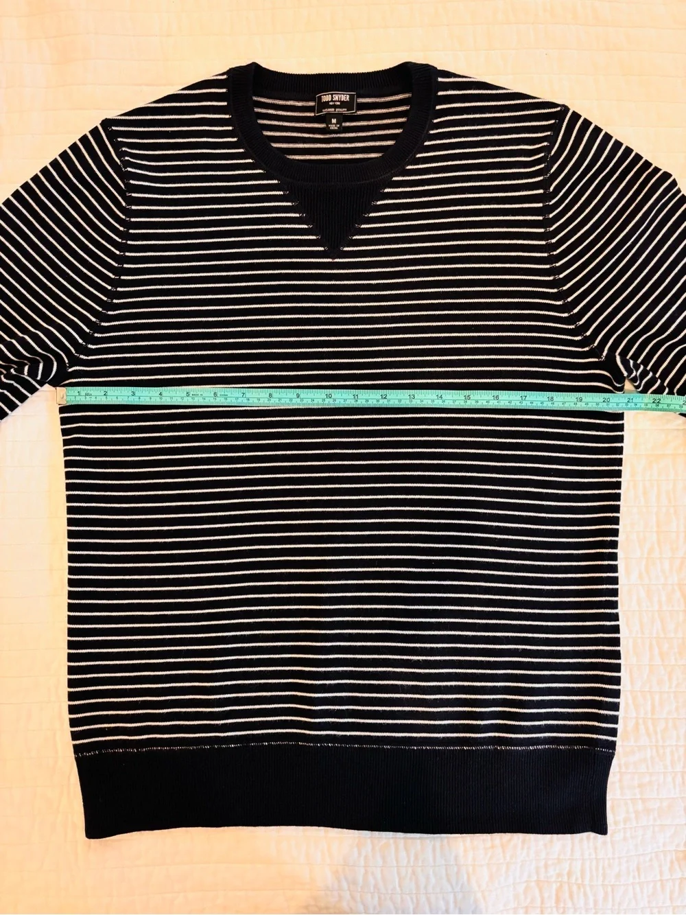 Todd Snyder Cotton-Cashmere Navy & White Striped Crewneck Sweater